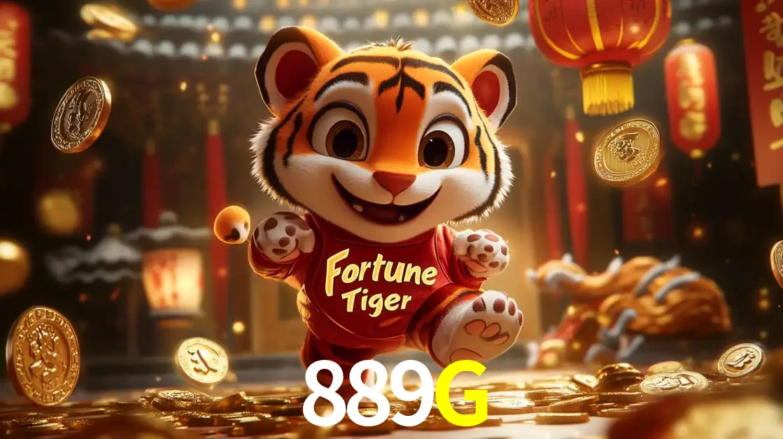 O alegre personagem do Fortune Tiger correndo sobre um caminho de moedas de ouro, simbolizando os grandes prêmios e a diversão do popular jogo de slot do 889G.